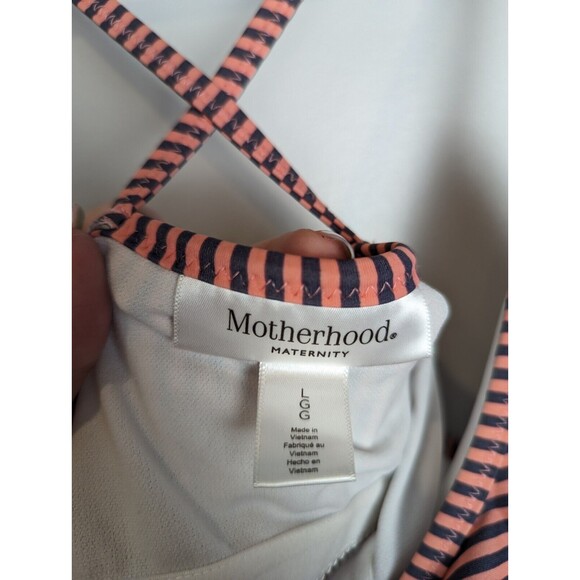 Motherhood Maternity Ruffle Front Tankini Top Striped Pink UPF50+ Size Large 1pc - Picture 11 of 11